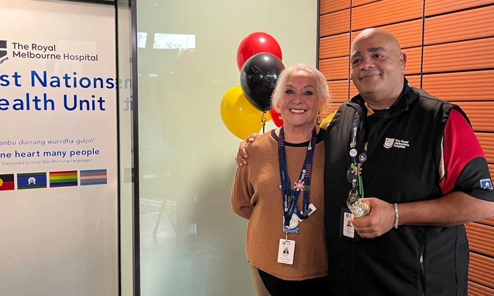 Aunty Marl and Steve Portelli outside the First Nations Health Unit