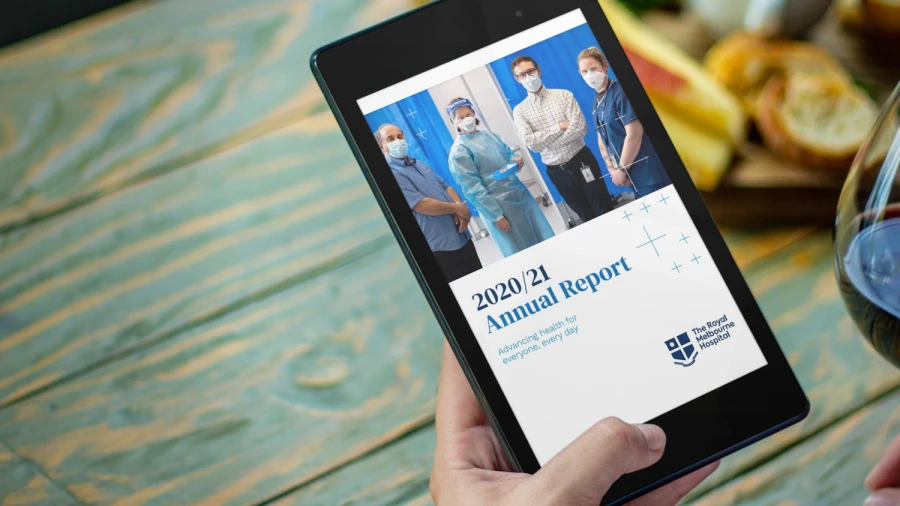 Person reading Annual Report on mobile phone