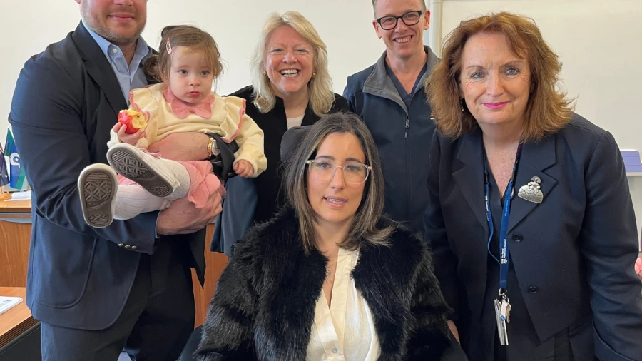 Brianna with family, CE Prof Shelley Dolan, A/Prof Mark Putland and Foundation ED Sue Parkes
