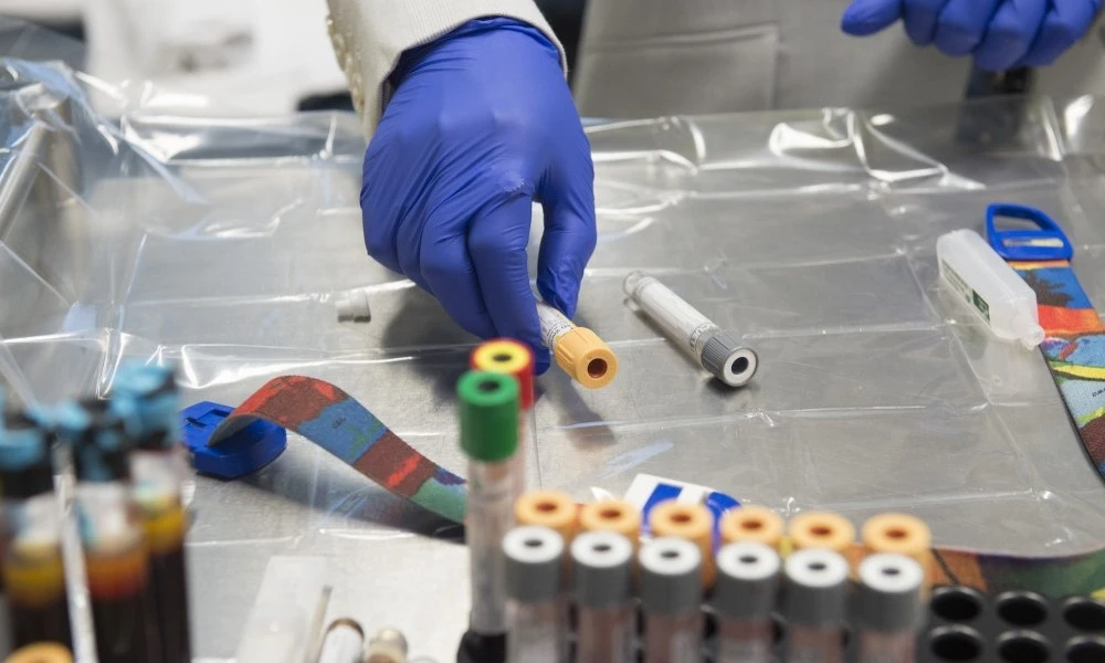 Close up of blood tubes in Clinical Trials Centre