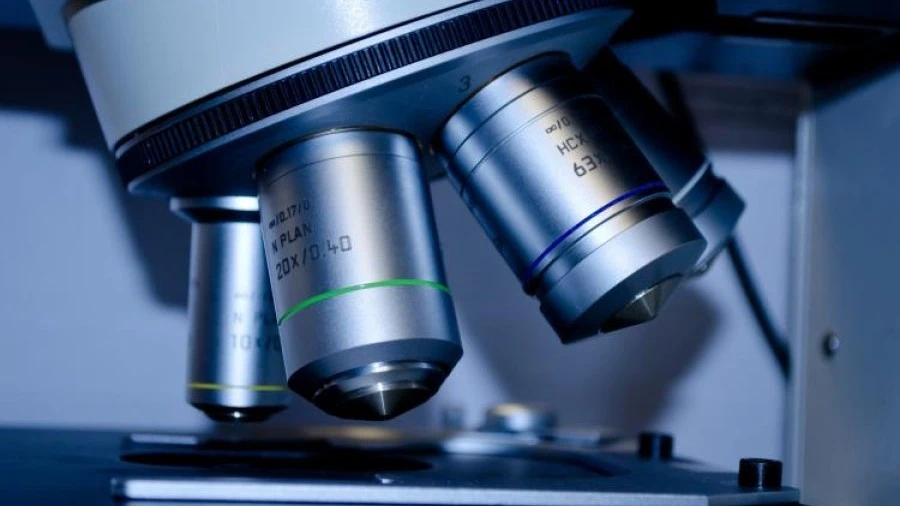 Close up of microscope lens
