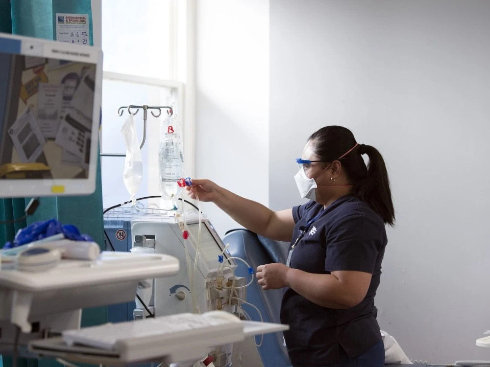 Kidney Care dialysis nurse preparing space