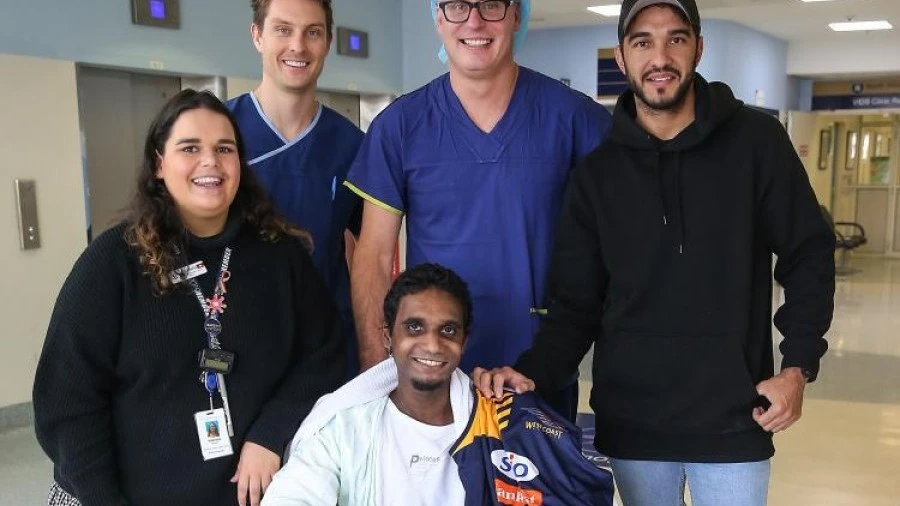 Gavin Butt with medical team and West Coast AFL player Jamie Bennell