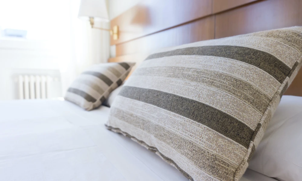 Bed in a hotel room