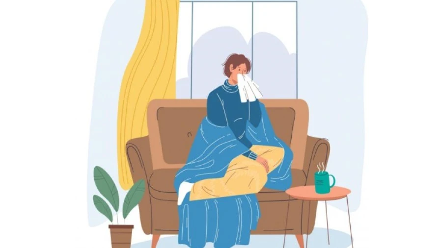 Illustration of person sick on couch