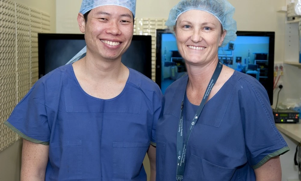 The RMH neurosurgeon Associate Professor Kate Drummond with a surgical colleague