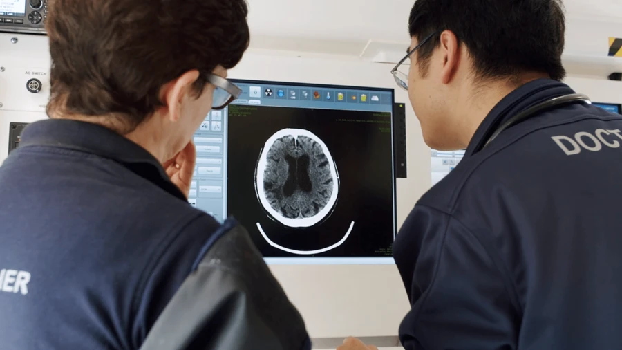 Neurology and Stroke medical staff viewing image of brain