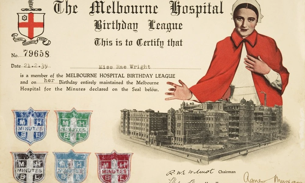 Melbourne Hospital Birthday League card