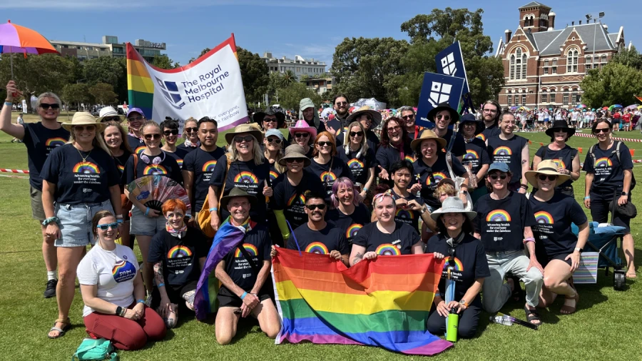 Group of staff at the RMH Midsumma 2025 march