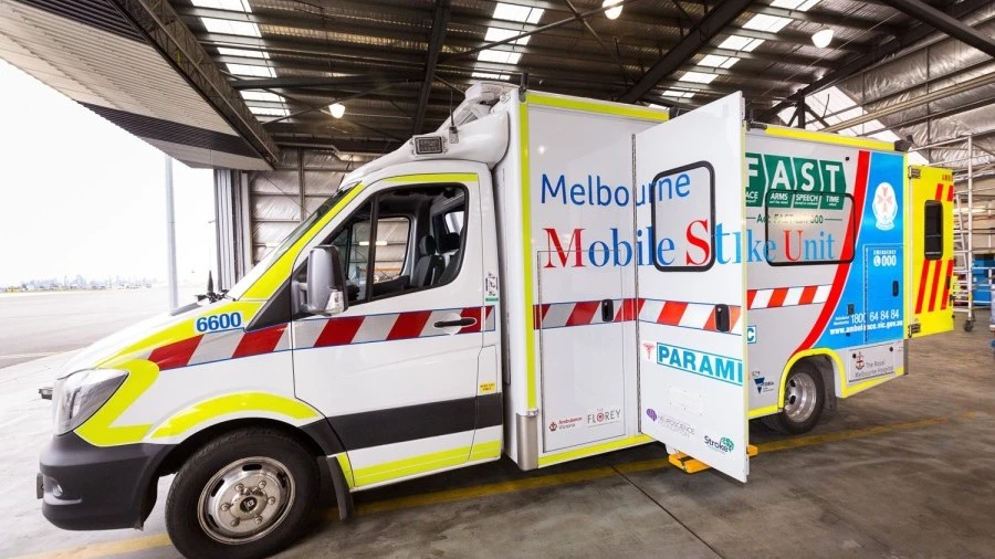 Mobile Stroke Unit in hangar at airport