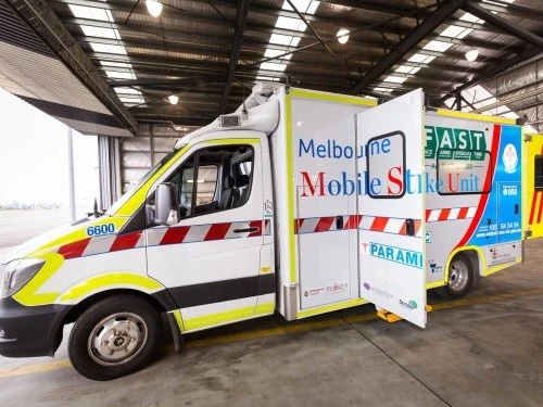 Mobile Stroke Unit in hangar at airport