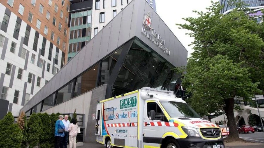 Mobile Stroke Unit (MSU) parked in front of the RMH Parkville entrance