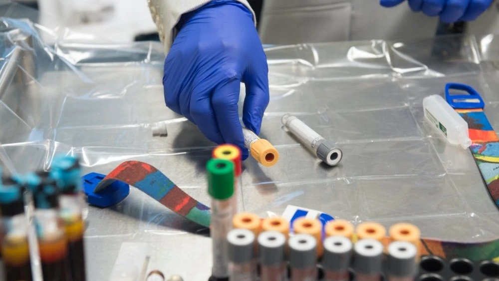 Person handling test tubes for research