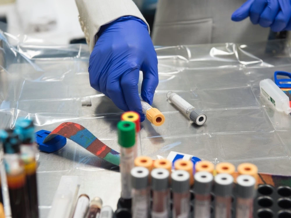 Person handling test tubes for research
