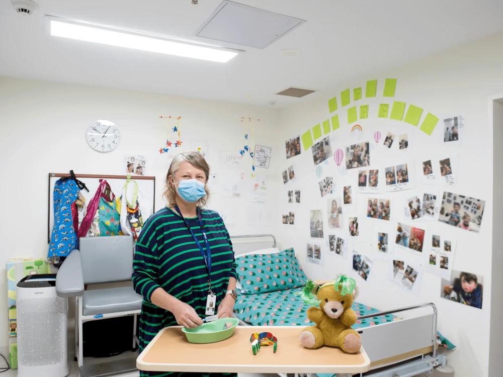 Research nurse in dedicated space for children