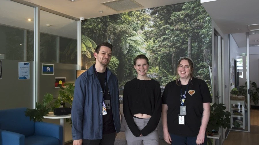 Safe Haven staff and visitor