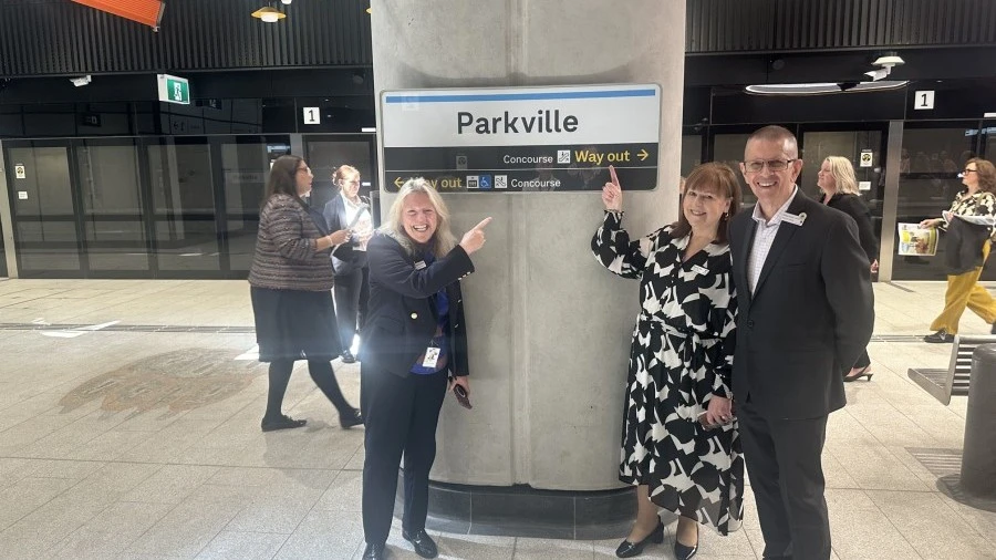Shelley Dolan, Karen Fox and Damian Gibney at the new Parkville Station