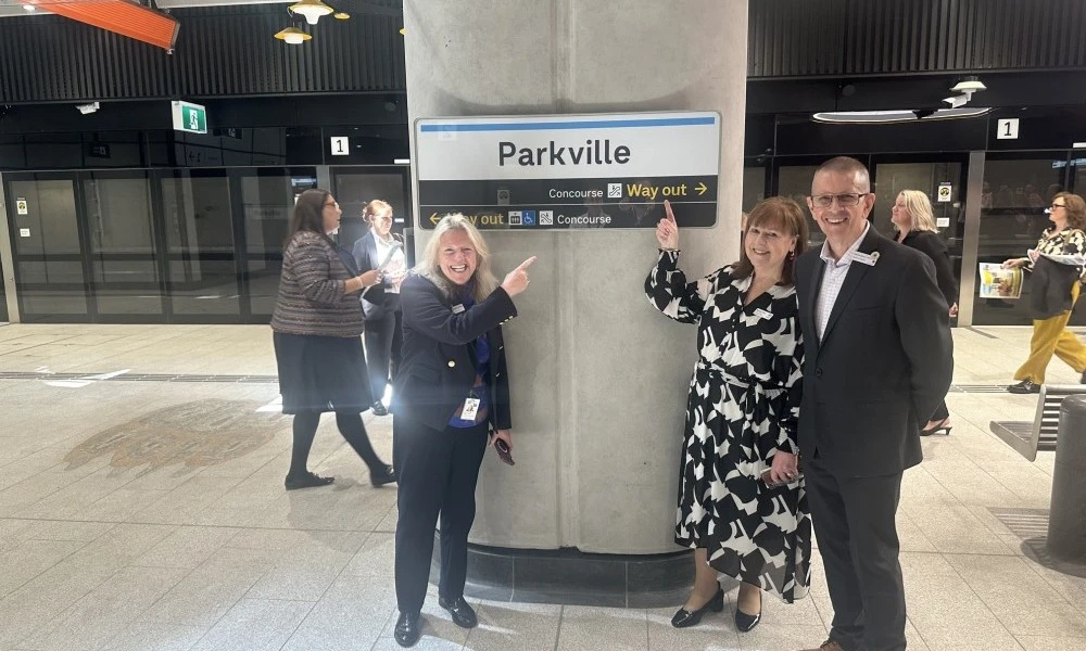 Shelley Dolan, Karen Fox and Damian Gibney at the new Parkville Station