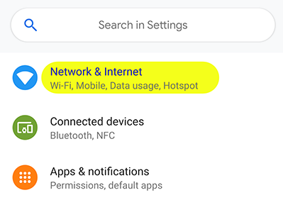 Select Network and Internet settings