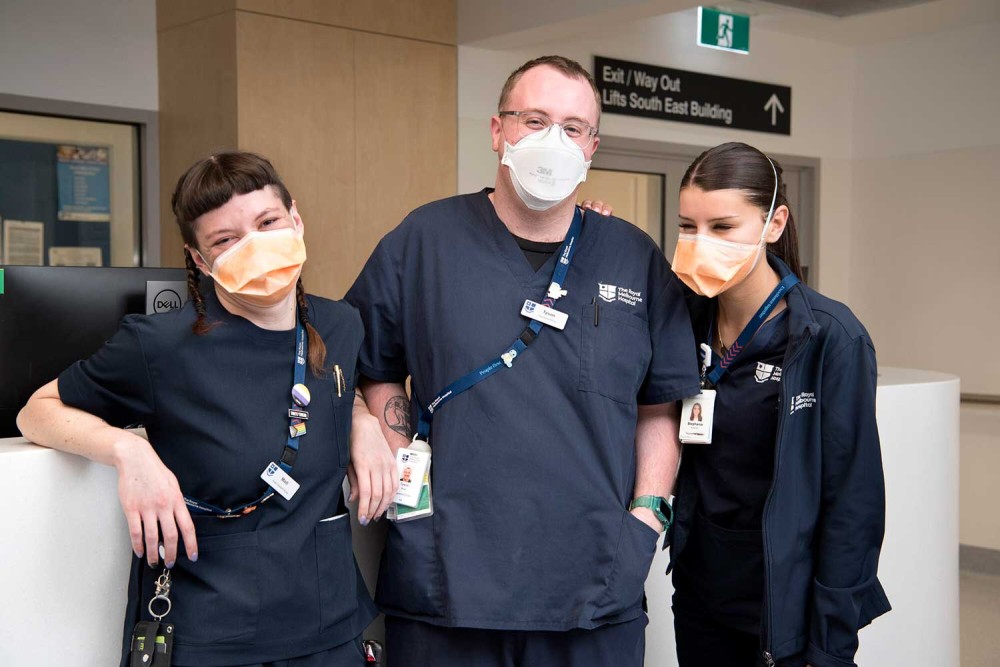 Three haematology nurses wearing N95 masks